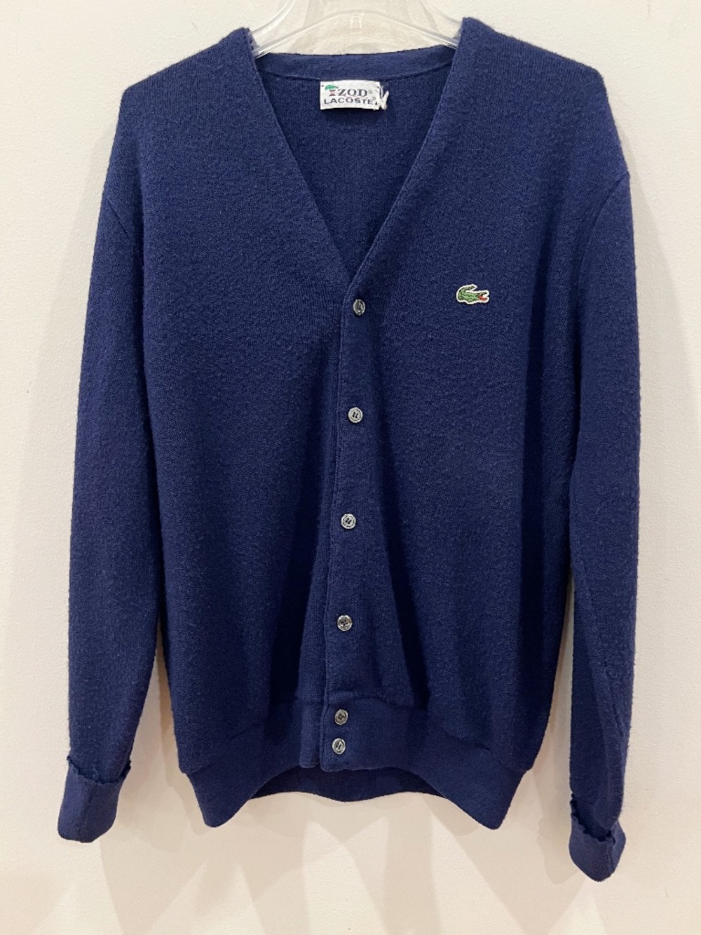 Vintage Izod Lacoste Cardigan Mens Large Navy Blue Button Front V Neck Grandpa